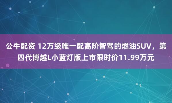 公牛配资 12万级唯一配高阶智驾的燃油SUV，第四代博越L小蓝灯版上市限时价11.99万元